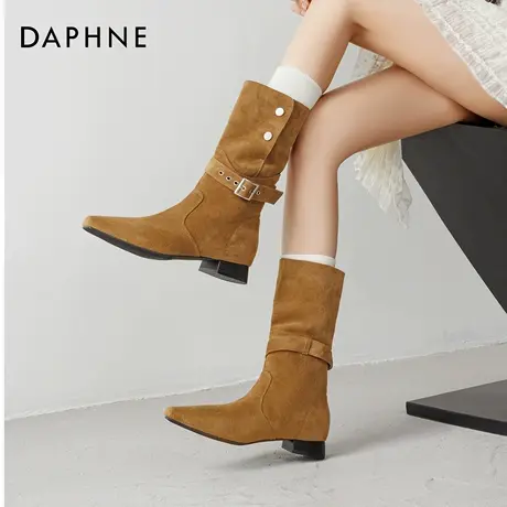 达芙妮复古西部牛仔靴女2025秋新款中筒靴子美拉德百搭马丁靴短靴图片