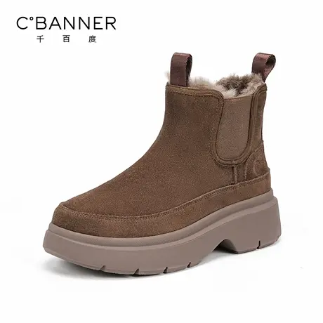 千百度厚底加绒切尔西靴女冬季2025新款百搭烟筒骑士短靴毛绒棉鞋商品大图