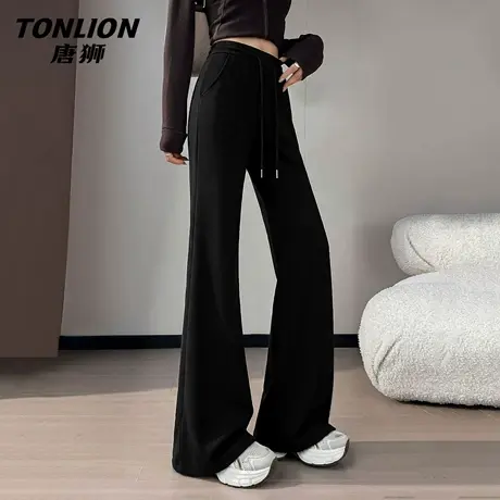 唐狮官方黑色微喇运动裤女2026新款春秋女款高腰修身马蹄喇叭裤VB图片