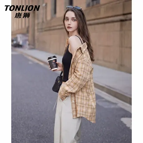 唐狮官方格子衬衫外套女2026新款春季美式宽松慵懒衬衣叠穿上衣VC商品大图