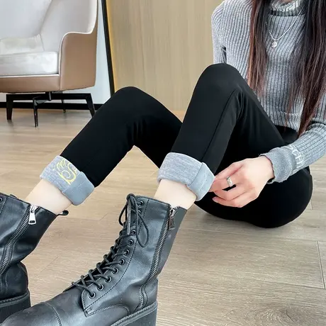 三防加绒打底裤女外穿冬季新款紧身黑色显瘦高腰小脚铅笔魔术裤子图片