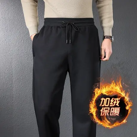 纯棉运动裤男冬季中年爸爸加绒裤子男款秋冬宽松直筒大码保暖棉裤商品大图