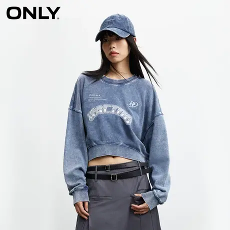 ONLY奥莱秋季新款潮流休闲百搭刺绣拼接圆领短款卫衣女商品大图