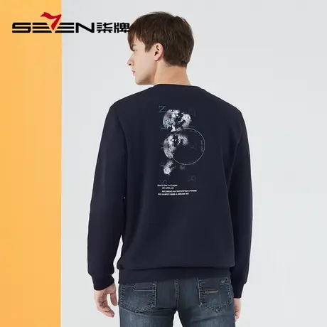 【暖氧吧加绒】柒牌男士卫衣2022秋冬新款时尚圆领绣花套头厚上衣图片