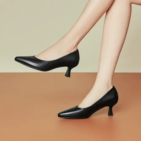 四季单鞋女中跟新款尖头工装职业单女鞋细跟软底舒适不累脚工作鞋图片