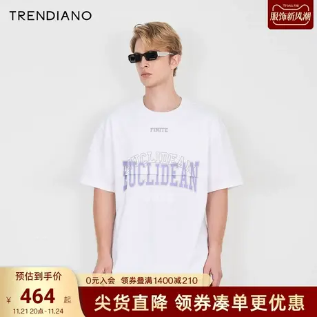 TRENDIANO官方美式字母印花圆领纯棉廓形短袖T恤潮2023新款秋季商品大图