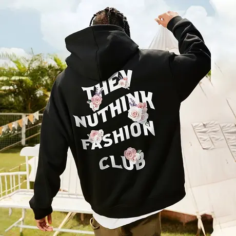 Nuthink字母卫衣美式 连帽潮牌男潮中性风潮流宽松加绒春季外套商品大图