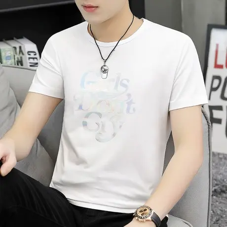 夏季短袖t恤男莫代尔白色冰丝潮流潮牌打底衫上衣服半袖男生内搭商品大图