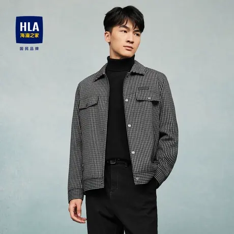 HLA/海澜之家针织条纹夹克2023秋季翻领多口袋设计磨毛外套男商品大图