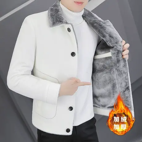 秋冬季水貂绒夹克男士加厚加厚休闲毛呢外套痞帅韩版潮流短款风衣商品大图