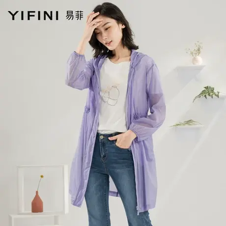 Yifini/易菲21秋新款中长款宽松防晒服连帽风衣外套女2003F609商品大图