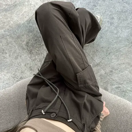 复古美式阔腿束脚工装裤女春秋新款高腰直筒宽松显瘦休闲运动长裤商品大图