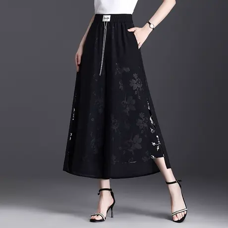 印花开叉雪纺裤裙裤女夏季薄款2023新款垂感高腰宽松阔腿九分裤子商品大图