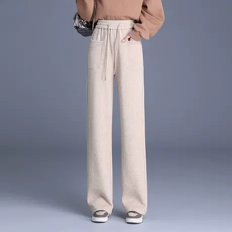 垂感直筒裤女秋冬2023新款松紧高腰显瘦窄版阔腿裤百搭休闲裤长裤商品大图