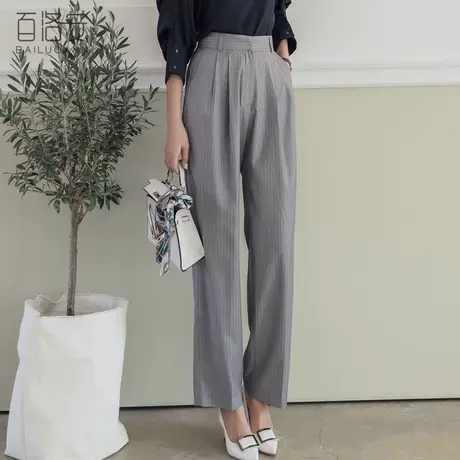 百洛安高腰职业西装裤女长裤子阔腿裤春季新款宽松显瘦直筒休闲裤商品大图