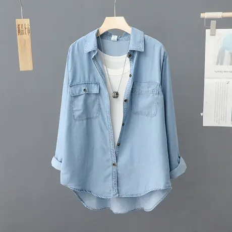 牛仔衬衫女春秋设计感小众2024新款春装衬衣外套叠穿宽松长袖上衣商品大图