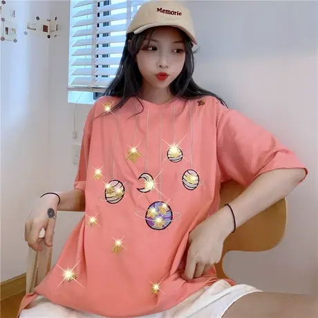 网红港风短袖t恤女2020新款宽松韩版学生bf原宿风ins超火上衣服潮商品大图