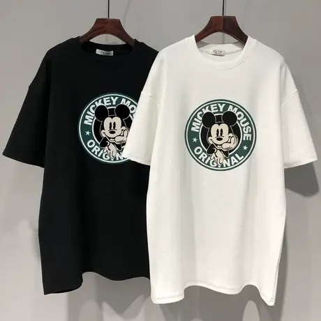 米奇T恤女宽松阔版上衣纯棉百搭新款2022年夏装胖MM大码基础款图片