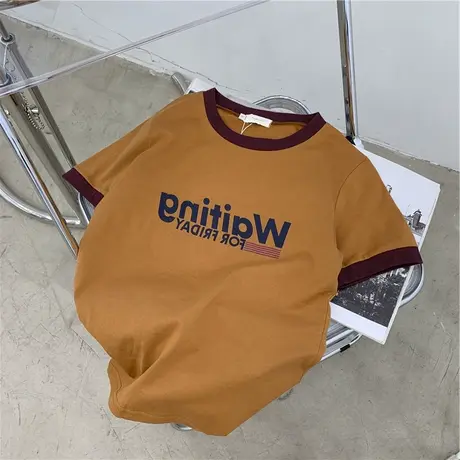 美式复古hiphop胖mm纯棉短袖t恤女ins宽松街头风欧美潮牌半袖上衣商品大图