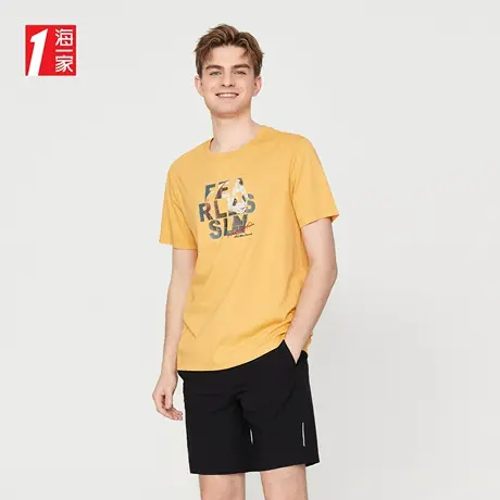 海一家字母时尚印花短T夏季圆领休闲短袖T恤男商品大图