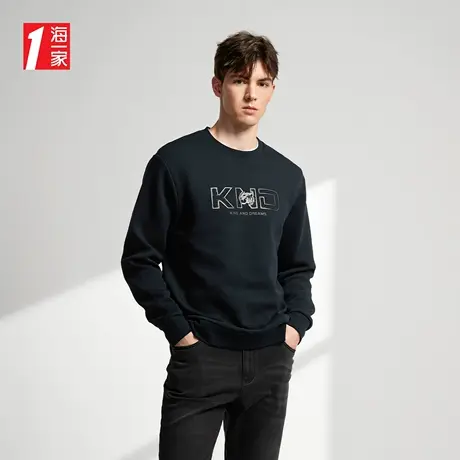 海一家时尚动物印花套头衫2023秋季新款圆领简约休闲男士卫衣商品大图