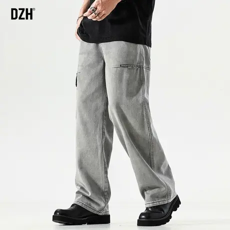 男士灰色高级牛仔裤男宽松直筒美式工装裤2023年新款男裤秋冬新款商品大图