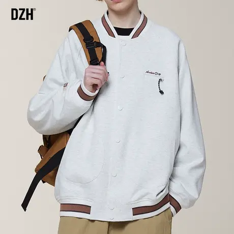 男士浅灰色棒球服外套男春秋款潮牌刺绣男款上衣休闲夹克宽松衣服商品大图