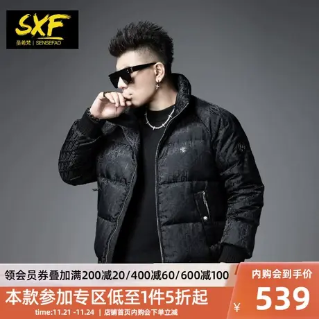 SXF圣希梵羽绒服男款 潮牌字母立领提花短款高端轻奢保暖外套男士商品大图