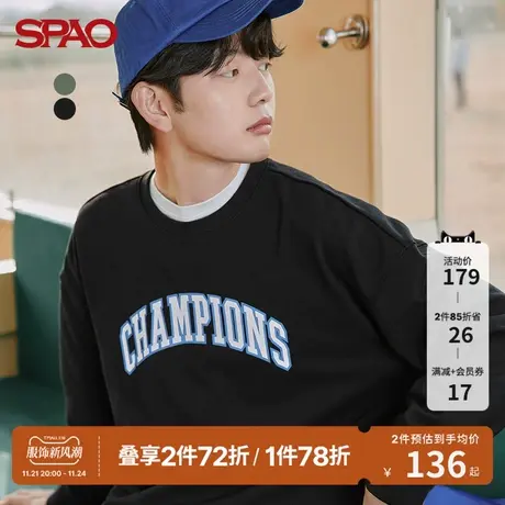 SPAO男士卫衣春季新款时尚休闲圆领字母印花套头卫衣SPMWC12H21商品大图