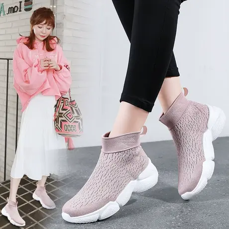 高帮孕妇鞋秋天时尚老北京布鞋女大码运动鞋4142码弹力袜子鞋厚底商品大图