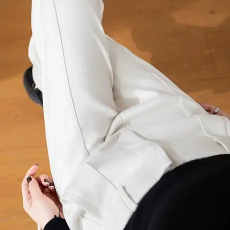 高端米杏色毛呢裤女秋冬季西装裤小个子呢子裤子休闲裤女裤羊毛裤商品大图