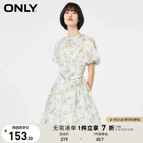 ONLY奥莱复古收腰A字版型设计泡泡袖连衣裙女图片