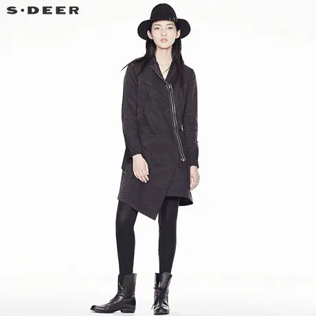 sdeer圣迪奥2017秋装新品光泽斜襟拉链不规则摆风衣外套S17381846🖌图片