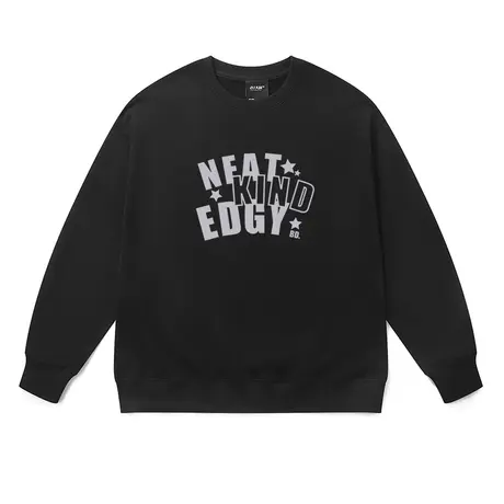 2023新款圆领卫衣男士学院风潮牌字母设计加绒宽松黑色套头无帽衫商品大图