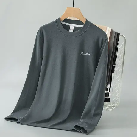 重磅双面德绒t恤男长袖秋冬潮流印花保暖内搭打底衫圆领秋衣小衫商品大图