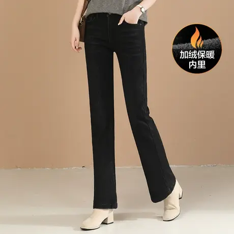 韩潮袭人高腰显瘦加绒牛仔裤女2023冬季新款休闲百搭微喇长裤子商品大图