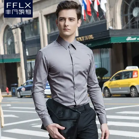 非凡领袖灰色衬衫男长袖韩版修身抗皱商务正装衬衣职业上班工装商品大图