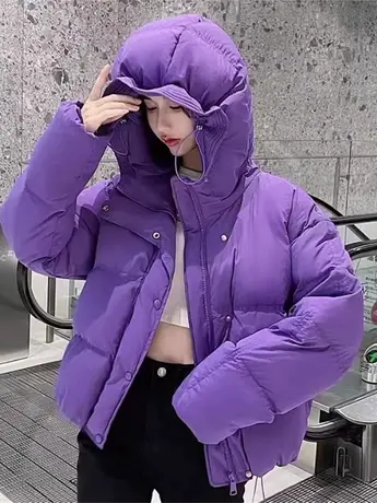 小个子羽绒服短款2023冬季新款韩系花苞加厚宽松白鸭绒面包服外套图片