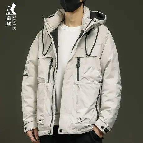 希越冬季连帽羽绒服男新国标鸭绒保暖外套宽松大码男士冲锋衣棉服商品大图