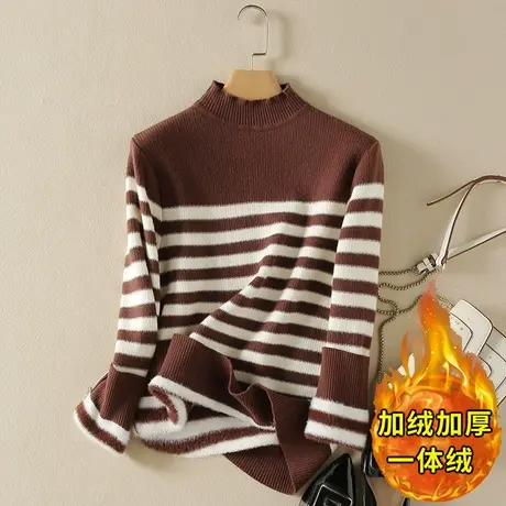 一体绒半高领毛衣女2023年秋冬新款加绒加厚宽松内搭针织打底衫女商品大图