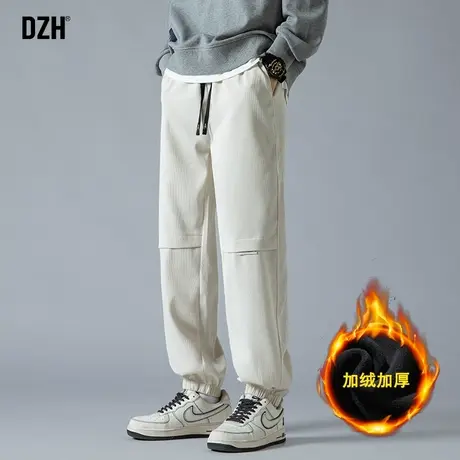 男士卡其色灯芯绒裤子男款冬季加绒休闲工装裤束脚潮牌2024年新款商品大图