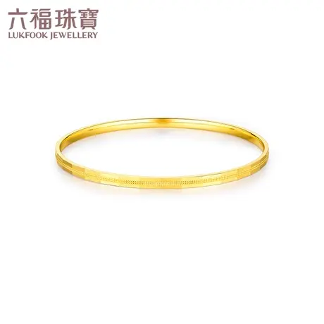 六福珠宝足金镯子车花光面黄金手镯圆镯女款送礼计价G16TBGB0002图片