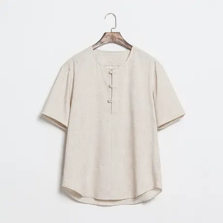 中国风夏季男装纯色短袖T恤中式盘扣半袖衫棉麻唐装汉服宽松上衣商品大图