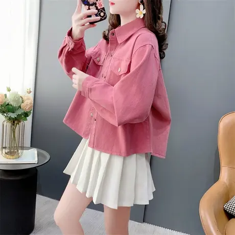 超火短款小个子牛仔衬衫外套女春季2024年新款百搭洋气设计感上衣图片