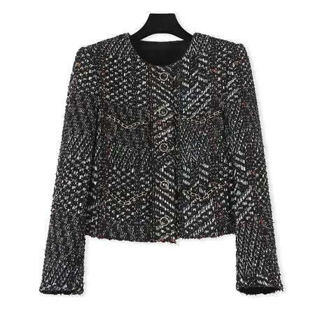 2023冬季新款时尚轻奢彩色编织单排扣小香风长袖加绒女士短外套女图片