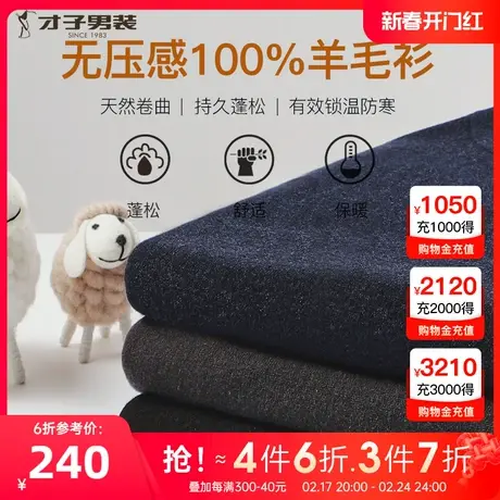 【100%纯羊毛】才子男装圆领针织衫男士2022冬季新款保暖打底毛衣图片