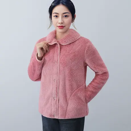法兰绒睡衣上衣外套有口袋女珊瑚绒翻领家居服单件冬商品大图