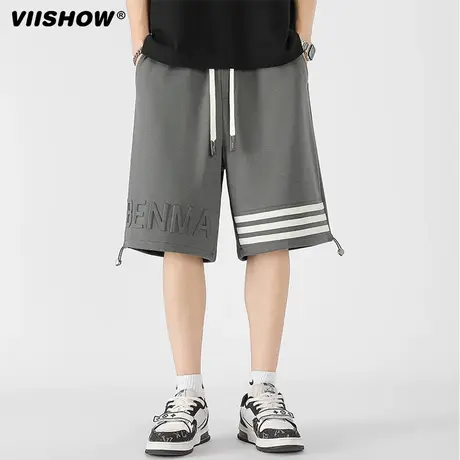 VIISHOW三条杠休闲短裤男透气ins潮牌2024夏季宽松运动五分裤子图片