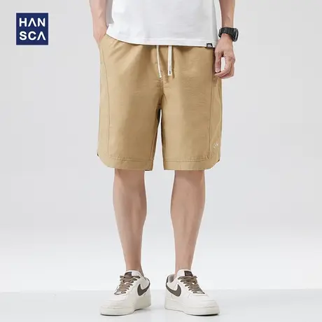 hansca冰丝休闲短裤男夏季薄款简约纯色宽松直筒速干工装五分裤子商品大图