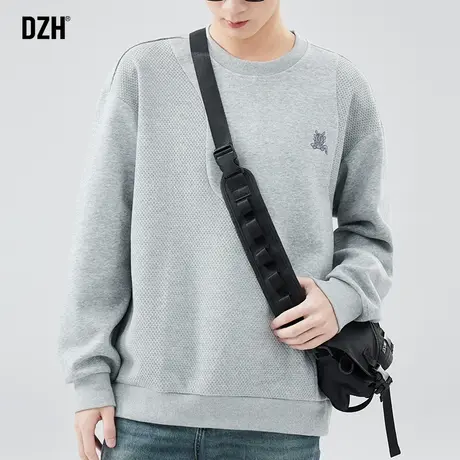 男士浅灰色卫衣男春季潮牌圆领青少年长袖上衣2024新款体恤衫外套商品大图